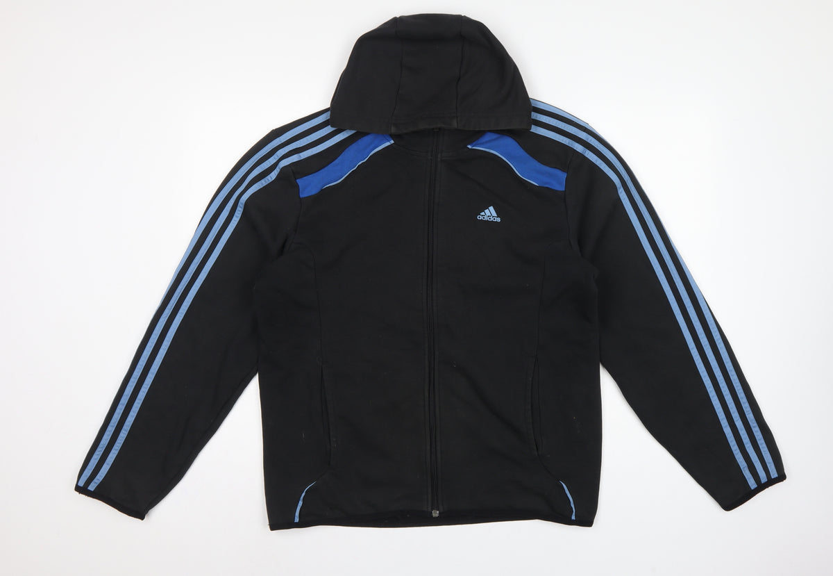 Adidas Men’s Black Blue M Full Zip Climacool Hooded Sports Hoodie