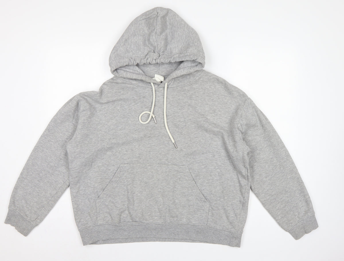 Back view of H&M Women Grey M Pullover Hoodie Drawstring Kangaroo Pocket