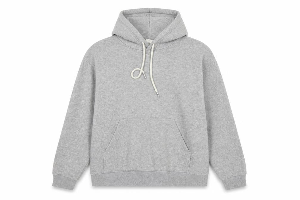 Front view of H&M Women Grey M Pullover Hoodie Drawstring Kangaroo Pocket