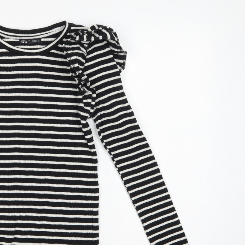 Additional view of Zara Women Black White S Striped Ruffle Long Sleeve Basic T-Shirt