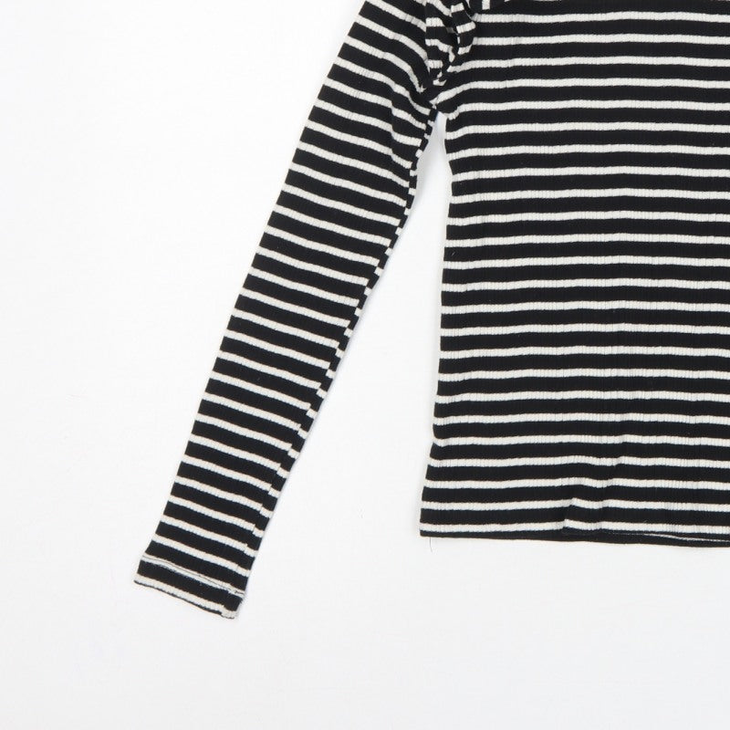 Additional view of Zara Women Black White S Striped Ruffle Long Sleeve Basic T-Shirt