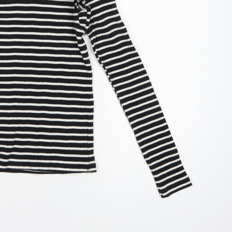 Additional view of Zara Women Black White S Striped Ruffle Long Sleeve Basic T-Shirt