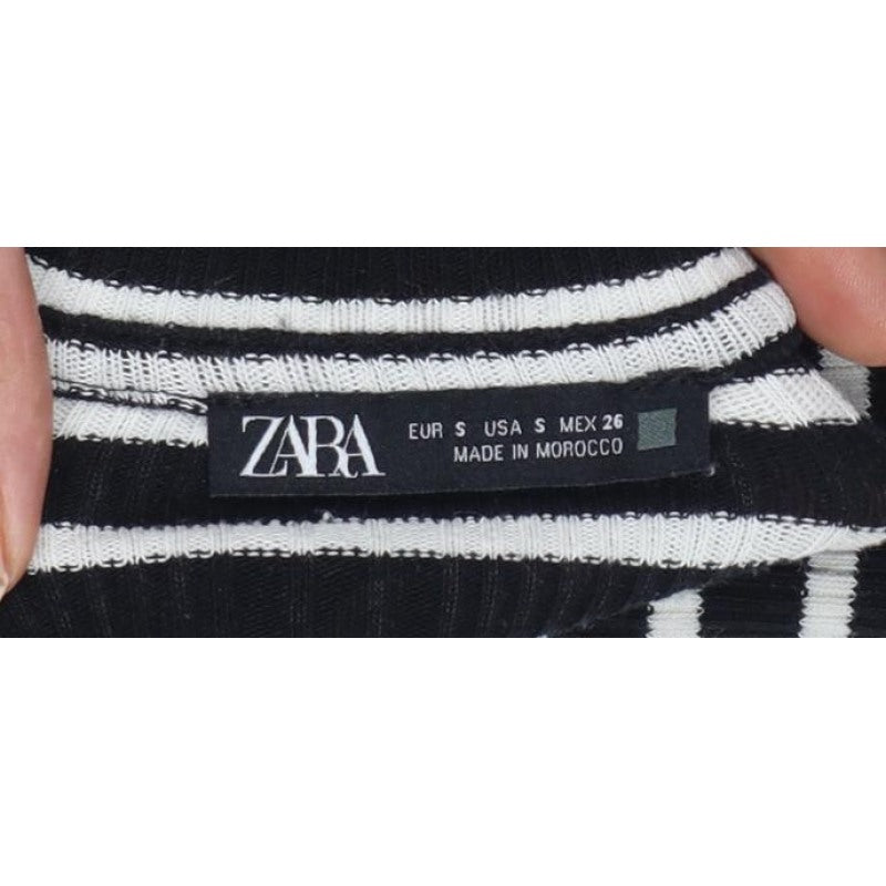 Additional view of Zara Women Black White S Striped Ruffle Long Sleeve Basic T-Shirt