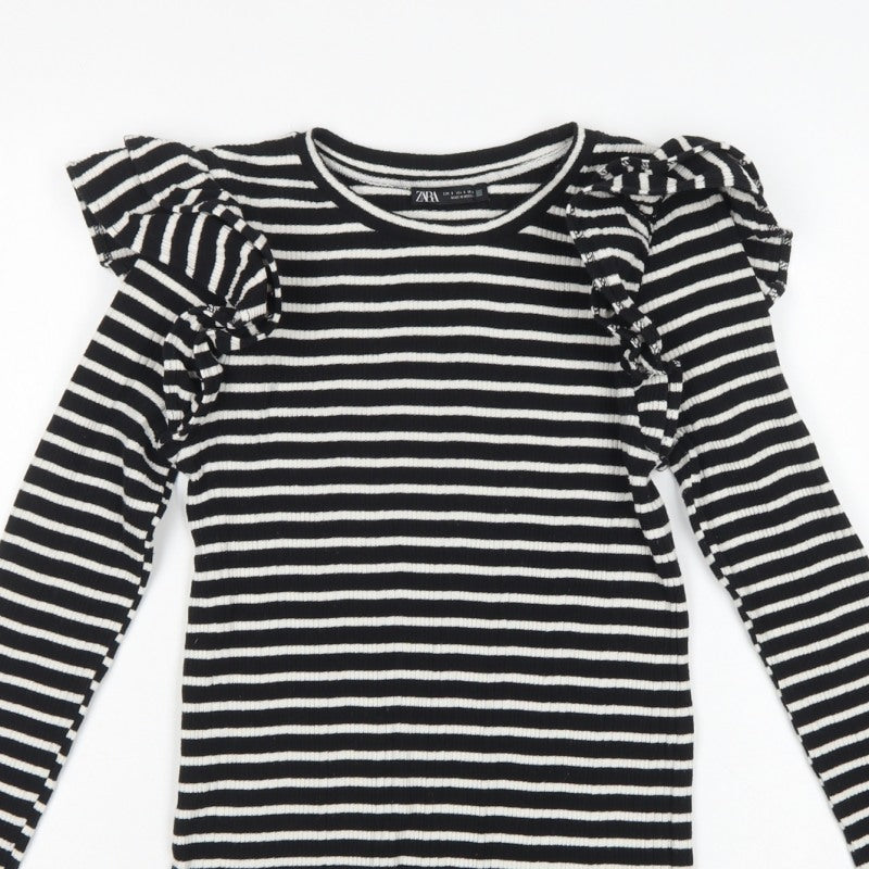 Additional view of Zara Women Black White S Striped Ruffle Long Sleeve Basic T-Shirt