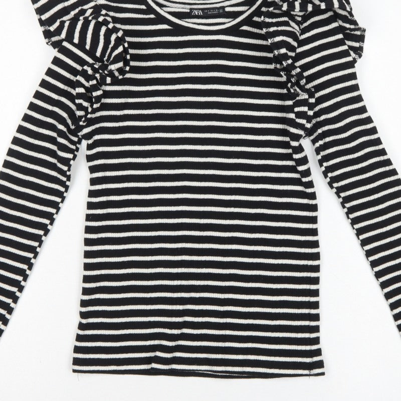 Additional view of Zara Women Black White S Striped Ruffle Long Sleeve Basic T-Shirt