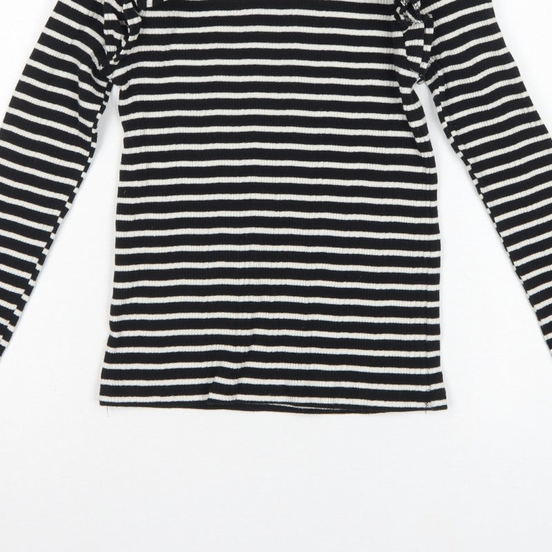 Additional view of Zara Women Black White S Striped Ruffle Long Sleeve Basic T-Shirt