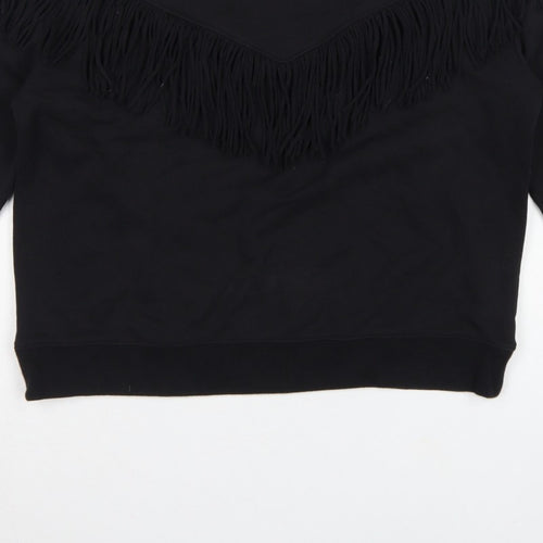 H&M Women’s Black S Fringe Pullover Sweatshirt Crew Neck