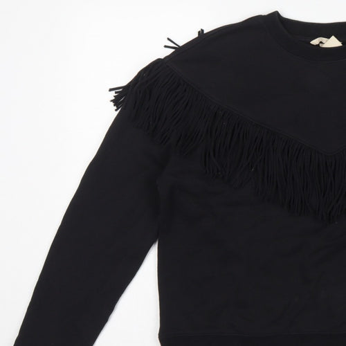 H&M Women’s Black S Fringe Pullover Sweatshirt Crew Neck