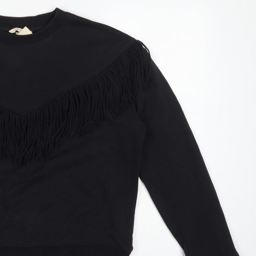 H&M Women’s Black S Fringe Pullover Sweatshirt Crew Neck