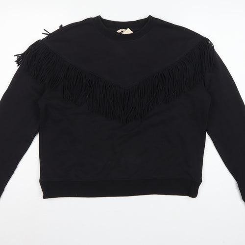 H&M Women’s Black S Fringe Pullover Sweatshirt Crew Neck