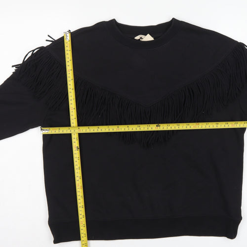 H&M Women’s Black S Fringe Pullover Sweatshirt Crew Neck