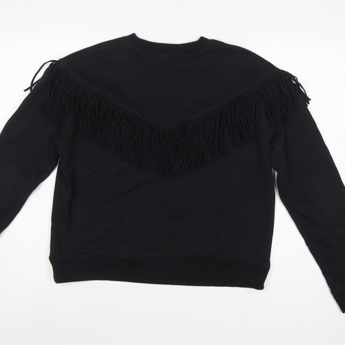 H&M Women’s Black S Fringe Pullover Sweatshirt Crew Neck