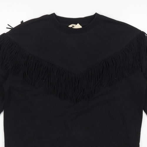 H&M Women’s Black S Fringe Pullover Sweatshirt Crew Neck