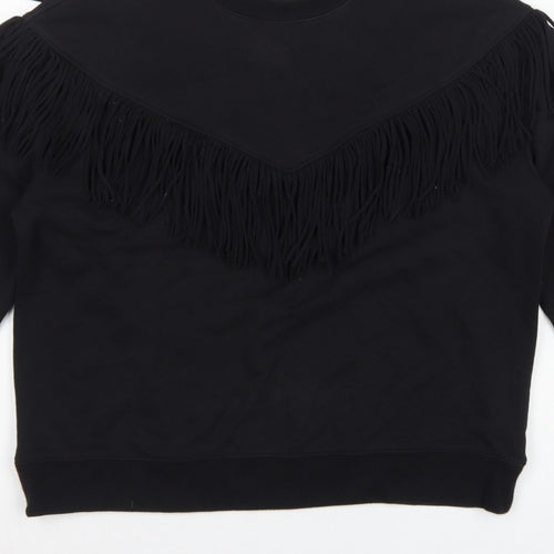 H&M Women’s Black S Fringe Pullover Sweatshirt Crew Neck