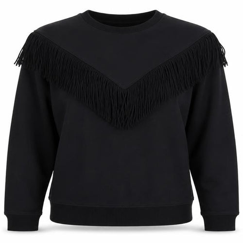 H&M Women’s Black S Fringe Pullover Sweatshirt Crew Neck
