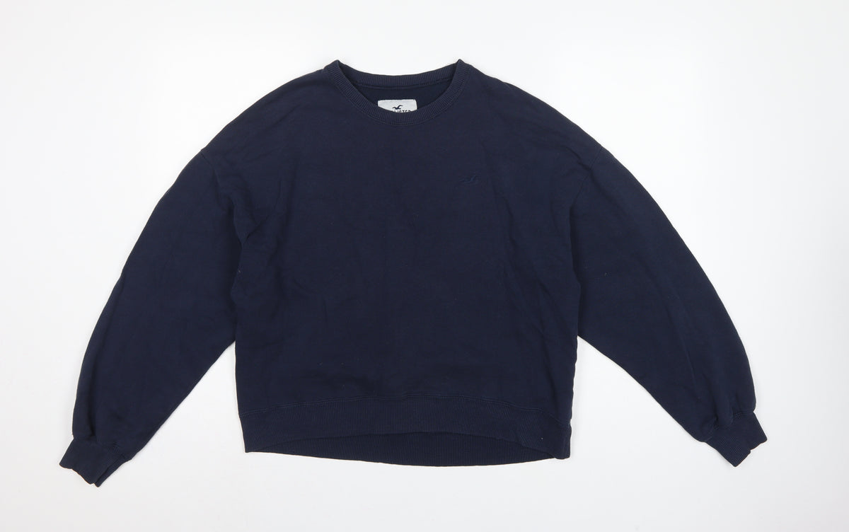 Back view of Hollister Women’s Blue M Logo Crew Neck Pullover Sweatshirt