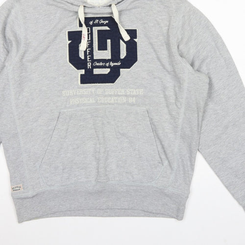Duffer St George Men’s Grey L Pullover Hoodie College Logo Fleece Pockets