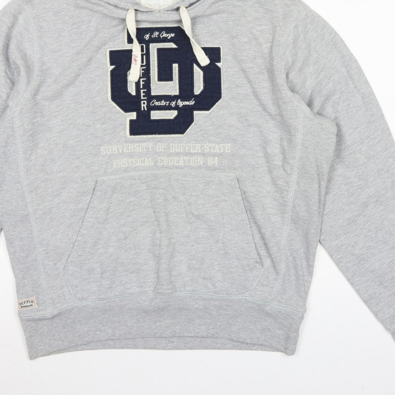 Duffer St George Men’s Grey L Pullover Hoodie College Logo Fleece Pockets