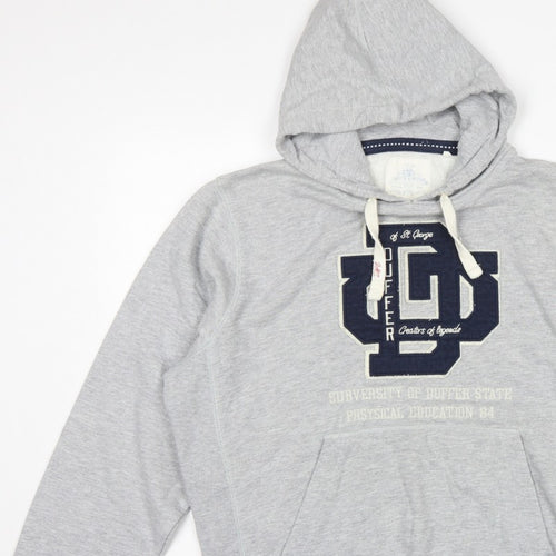 Duffer St George Men’s Grey L Pullover Hoodie College Logo Fleece Pockets
