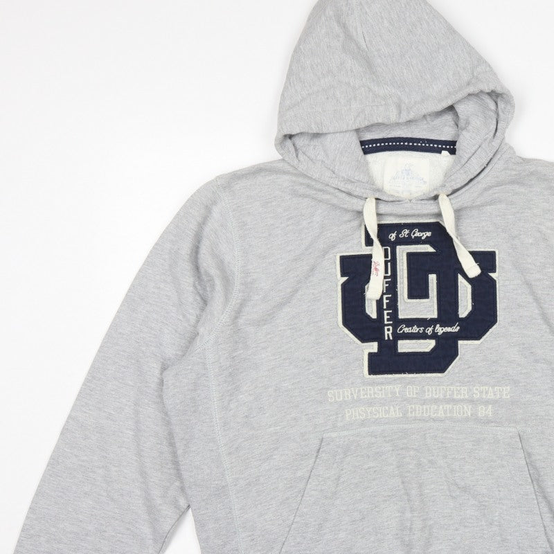 Duffer St George Men’s Grey L Pullover Hoodie College Logo Fleece Pockets