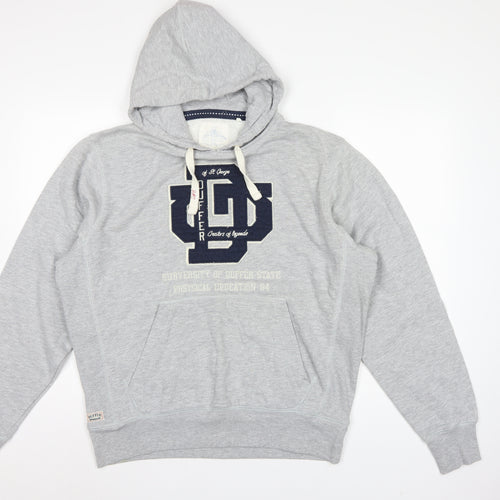 Duffer St George Men’s Grey L Pullover Hoodie College Logo Fleece Pockets