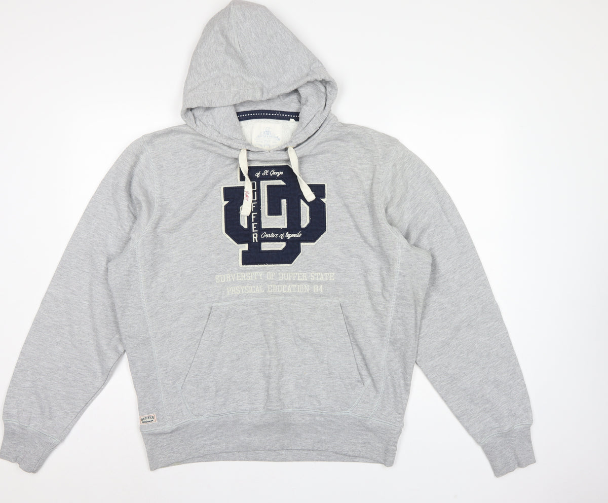 Duffer St George Men’s Grey L Pullover Hoodie College Logo Fleece Pockets