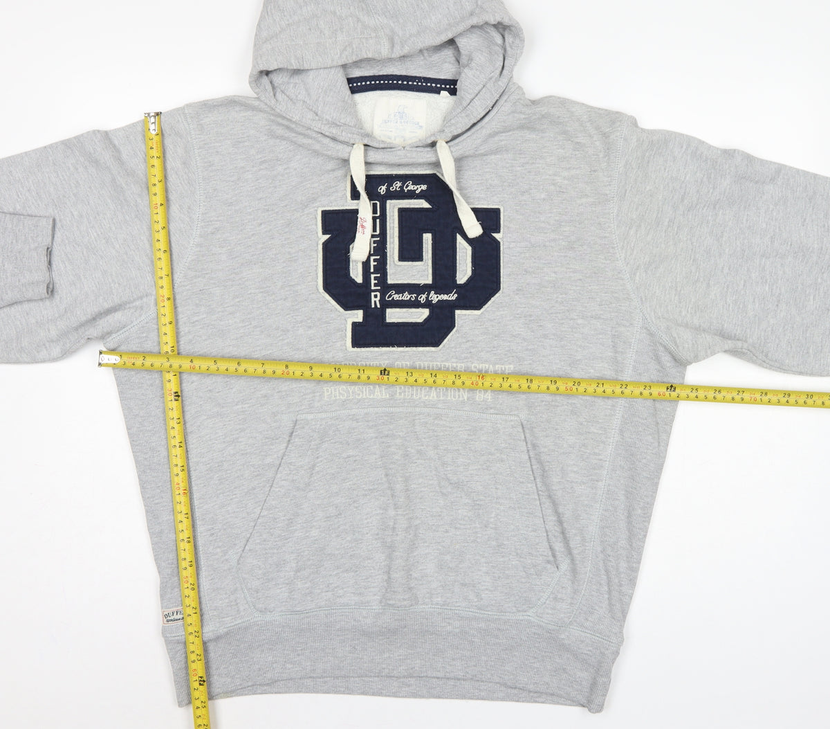 Duffer St George Men’s Grey L Pullover Hoodie College Logo Fleece Pockets