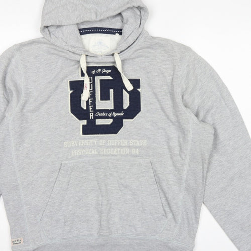 Duffer St George Men’s Grey L Pullover Hoodie College Logo Fleece Pockets