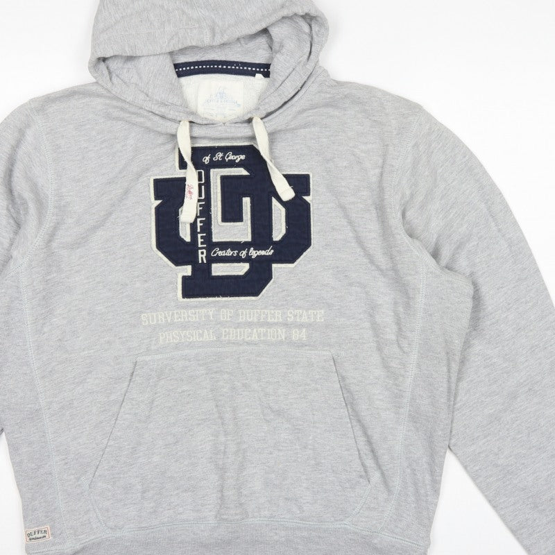 Duffer St George Men’s Grey L Pullover Hoodie College Logo Fleece Pockets