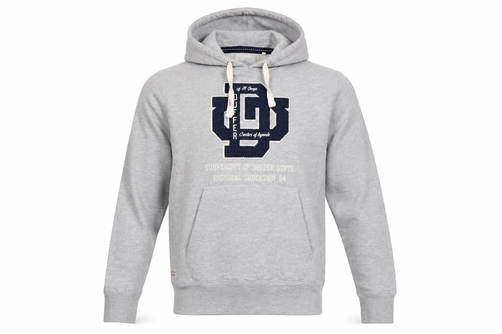 Duffer St George Men’s Grey L Pullover Hoodie College Logo Fleece Pockets