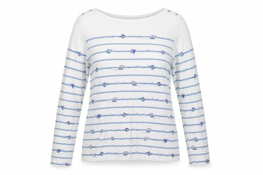 Cath Kidston Women White L Striped Kite Print Long Sleeve Jersey T-Shirt