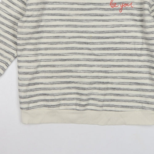 Mint Velvet Women’s Ivory Grey Stripe Embroidered Sweatshirt UK 10