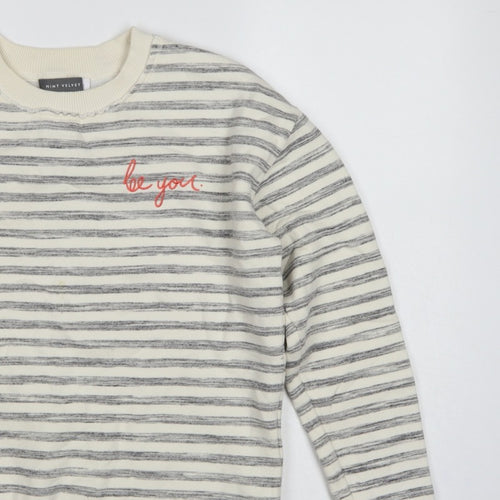 Mint Velvet Women’s Ivory Grey Stripe Embroidered Sweatshirt UK 10