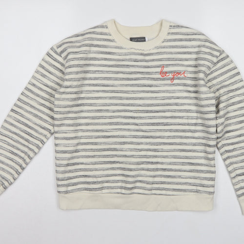 Mint Velvet Women’s Ivory Grey Stripe Embroidered Sweatshirt UK 10
