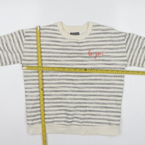 Mint Velvet Women’s Ivory Grey Stripe Embroidered Sweatshirt UK 10