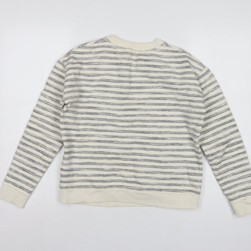 Mint Velvet Women’s Ivory Grey Stripe Embroidered Sweatshirt UK 10