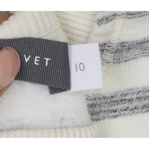 Mint Velvet Women’s Ivory Grey Stripe Embroidered Sweatshirt UK 10