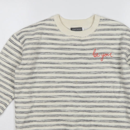 Mint Velvet Women’s Ivory Grey Stripe Embroidered Sweatshirt UK 10