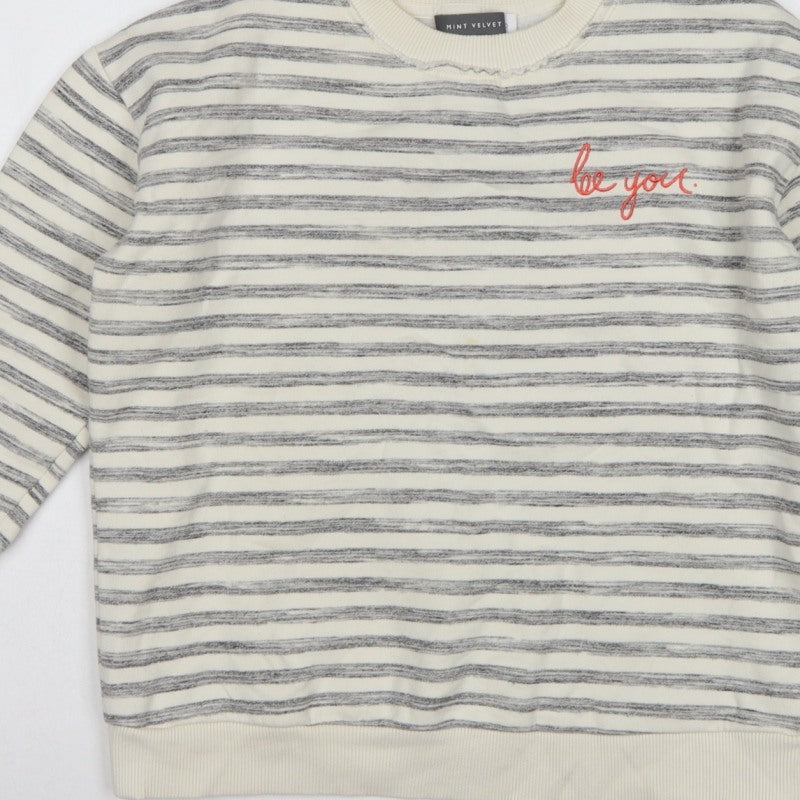 Mint Velvet Women’s Ivory Grey Stripe Embroidered Sweatshirt UK 10