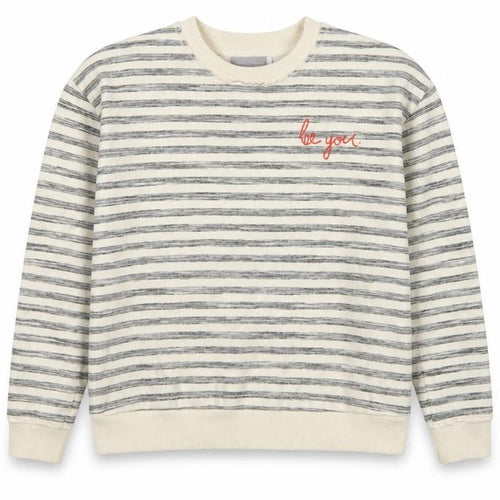 Mint Velvet Women’s Ivory Grey Stripe Embroidered Sweatshirt UK 10