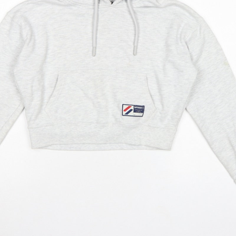 Additional view of Superdry Women’s Grey UK 10 Logo Pullover Hoodie Cropped