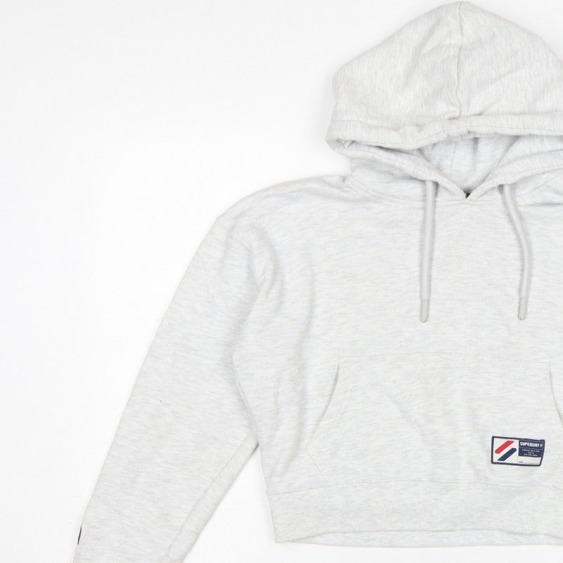 Additional view of Superdry Women’s Grey UK 10 Logo Pullover Hoodie Cropped