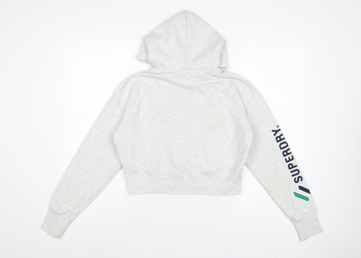 Brand and care label for Superdry Women’s Grey UK 10 Logo Pullover Hoodie Cropped