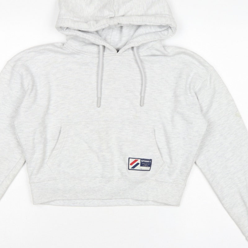 Additional view of Superdry Women’s Grey UK 10 Logo Pullover Hoodie Cropped