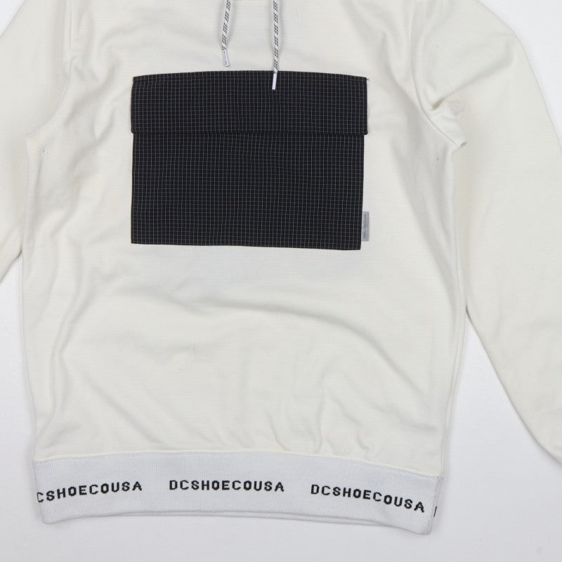 DC Shoes Men’s Ivory M Pullover Hoodie DWR Logo Check Pocket