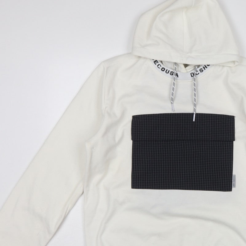 DC Shoes Men’s Ivory M Pullover Hoodie DWR Logo Check Pocket
