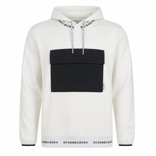 DC Shoes Men’s Ivory M Pullover Hoodie DWR Logo Check Pocket