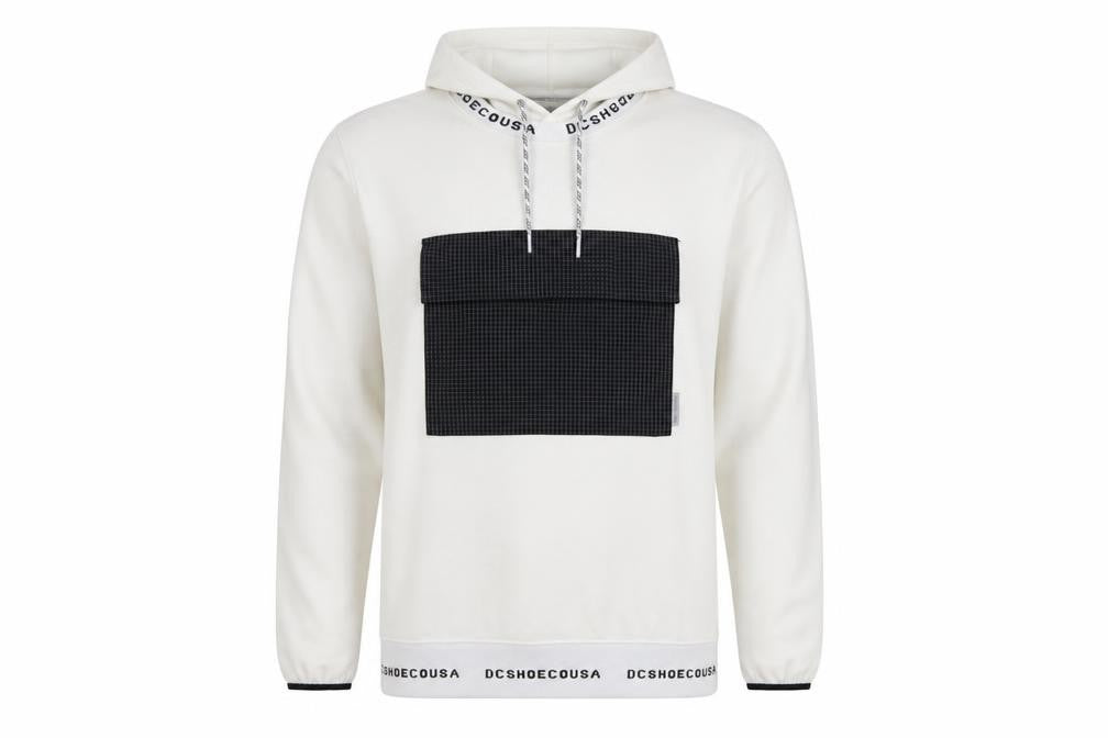 DC Shoes Men’s Ivory M Pullover Hoodie DWR Logo Check Pocket