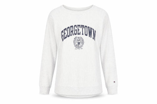 Front view of Champion Women’s Grey M Georgetown Reverse Weave Crew Neck Sweatshirt