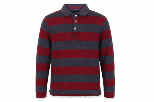 Blue Harbour Men's Red Blue L Striped Long Sleeve Rugby Polo Shirt